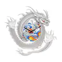 dragon, wrapped around a digital clock that shows 6:20 am tattoo design idea