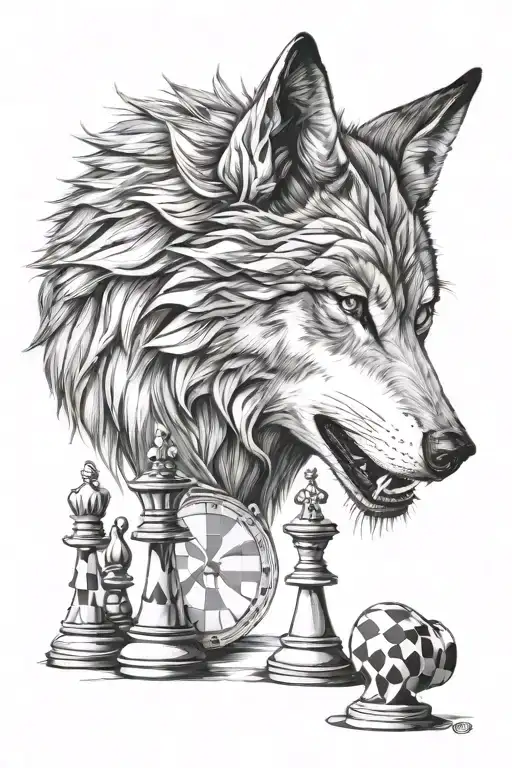 wolf and chest king chess piece tattoo design idea