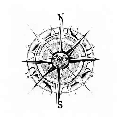 sun with compass tattoo design idea