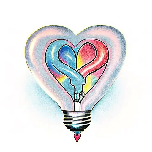 heart with room inside, lightbulb and a chair and with text you live there  tattoo design idea