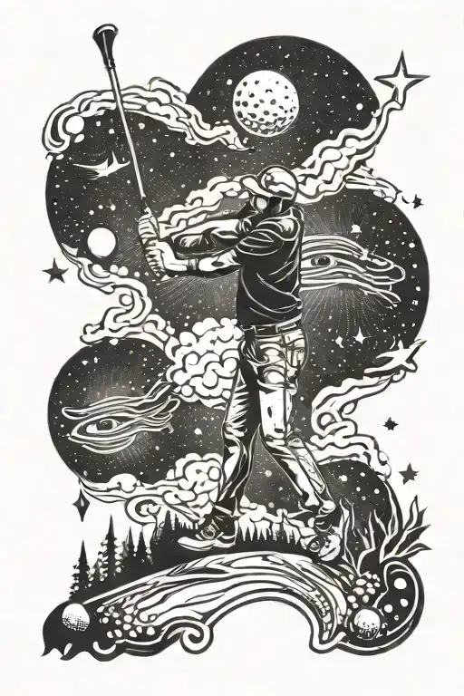 playing golf across milky way with stars tattoo design idea