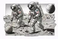 An astronaut playing golf on the moon tattoo design idea