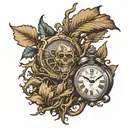 roots growning with digital clock  tattoo design idea
