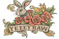 the words 'Yee Haw' but with the playboy bunny logo between the words tattoo design idea