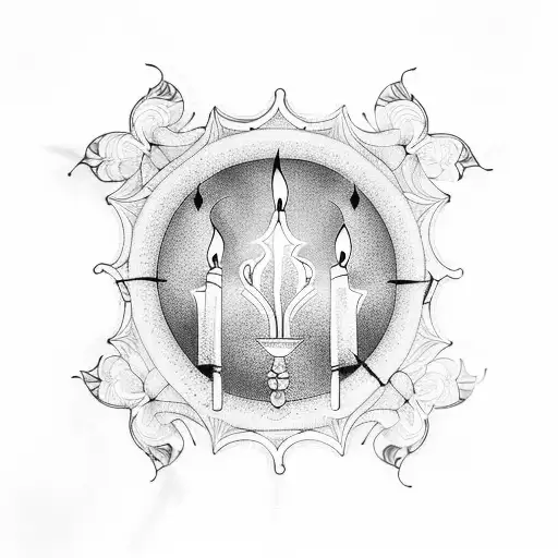 stain glass window with candles in it tattoo design idea