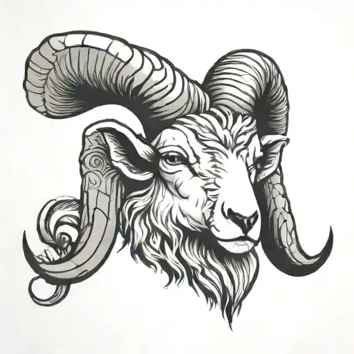 Ram looking up with big horns tattoo design idea
