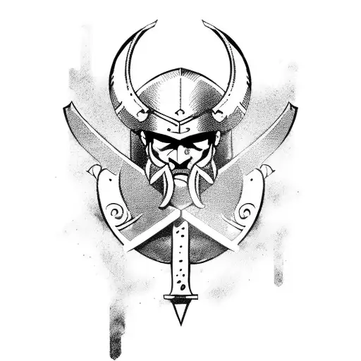 Viking warrior wielding a manga-inspired weapon tattoo design idea