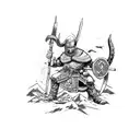 Viking warrior wielding a manga-inspired weapon tattoo design idea