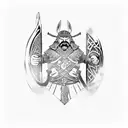 Viking warrior wielding a manga-inspired weapon tattoo design idea