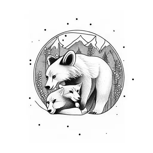 bear cub hugging a fox cub tattoo design idea