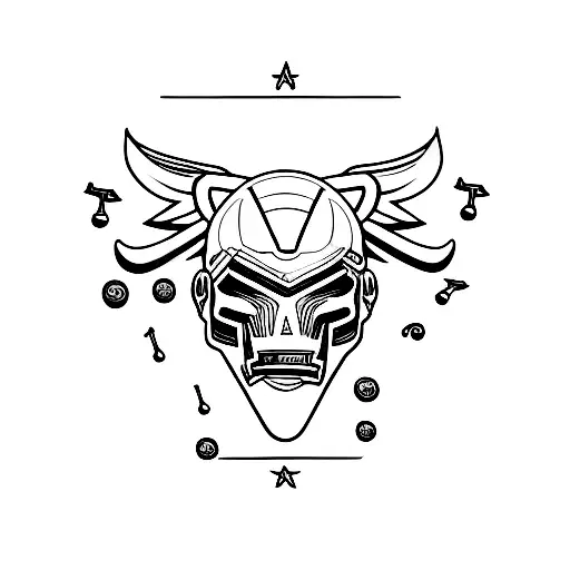 A minimalist tattoo of a football player wearing a helmet with metal music symbols tattoo design idea