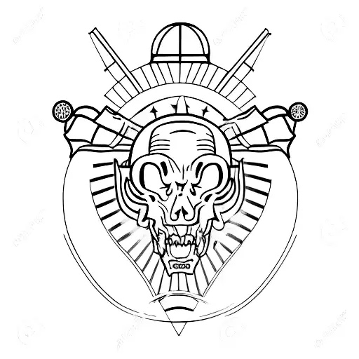 A minimalist tattoo of a soccer player wearing a helmet with metal music symbols tattoo design idea