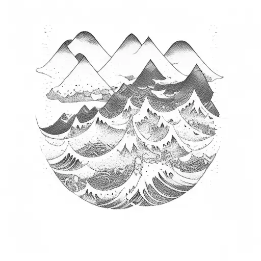 Ocean Wave mountain scene  tattoo design idea