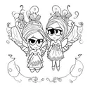 two black twin fairy girls  tattoo design idea