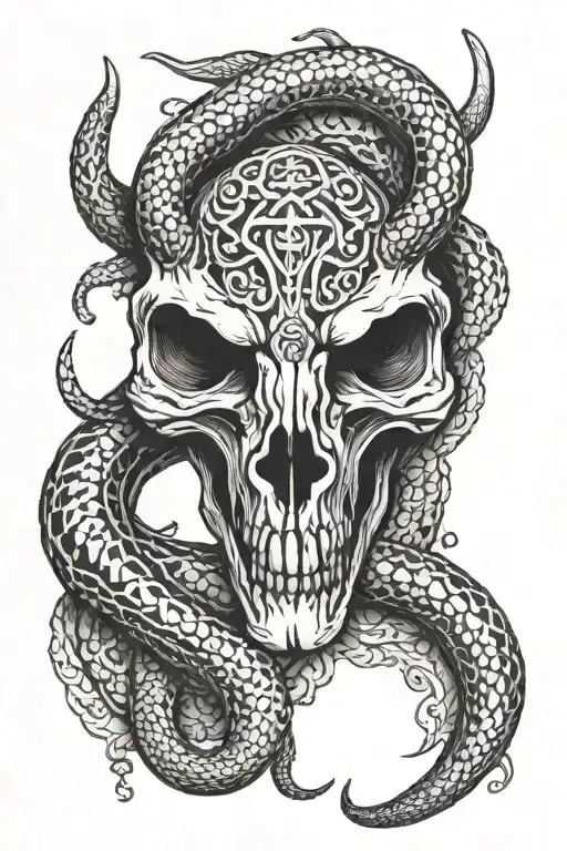 snake, bull skull tattoo design idea