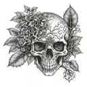 front view tree of Life growing through the eyes holes of the skull tattoo design idea