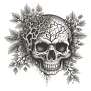 front view tree of Life growing through the eyes holes of the skull tattoo design idea