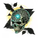 front view tree of Life growing through the eyes holes of the skull tattoo design idea