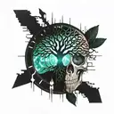 front view tree of Life growing through the eyes holes of the skull tattoo design idea