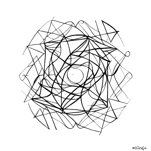 Abstract geometric shapes in shades of orange with thin lines intersecting tattoo design idea