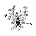 nature with bumblebees and dragonflies with flowers near water tattoo design idea