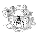 nature with bumblebees and dragonflies with flowers near water tattoo design idea