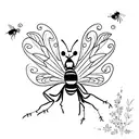 nature with bumblebees and dragonflies with flowers near water tattoo design idea
