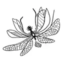 A minimalist tattoo of a dragonfly perched on a leafy branch near a tranquil pond tattoo design idea