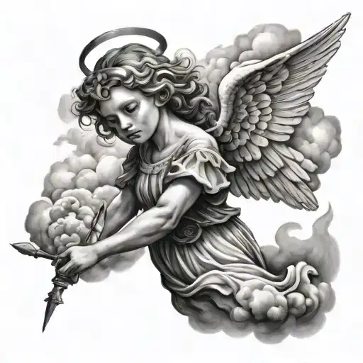 angel in clouds tattoo design idea