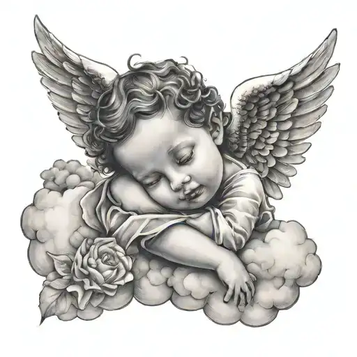 small age angel in clouds sleeping tattoo design idea