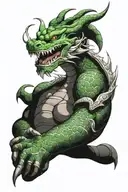 shenron wrapped around arm with many anime xharacters fillin voids tattoo design idea