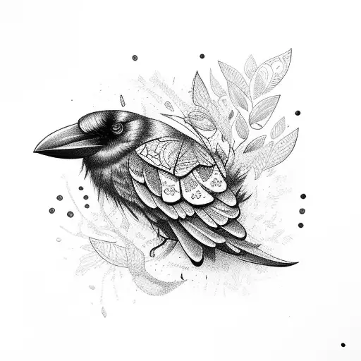 crow with butterflies tattoo design idea