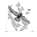 crow with butterflies tattoo design idea