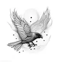crow with butterflies tattoo design idea