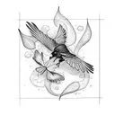 crow with butterflies tattoo design idea