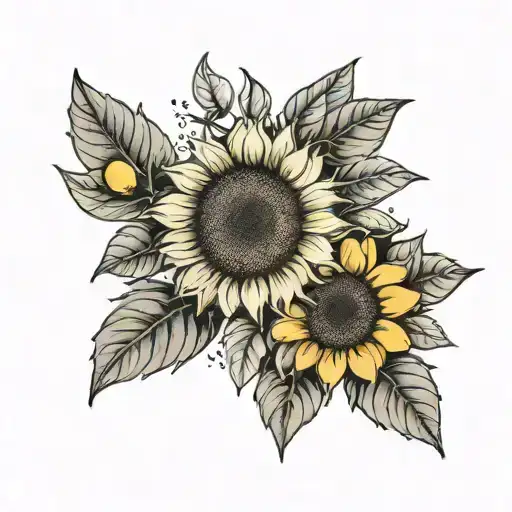sunflower with mango and lemon tree branch tattoo design idea