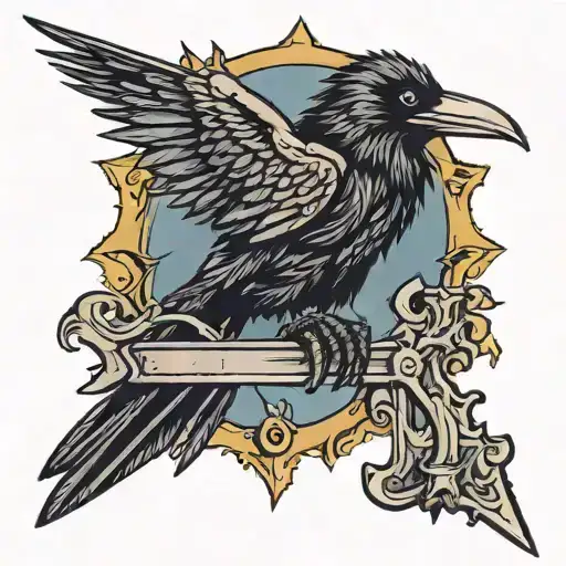 Crow perched atop a claymore sword tattoo design idea