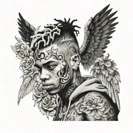 xxxtentacion face tattoo with all his tattoos on it with wing ridden angel and 17 tattoo design idea