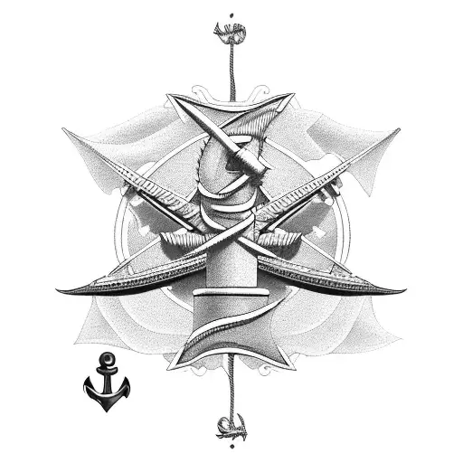 sleeve naval theme incorporating 4 swallows, a hula girl, palm trees, an anchor, a submarine  tattoo design idea