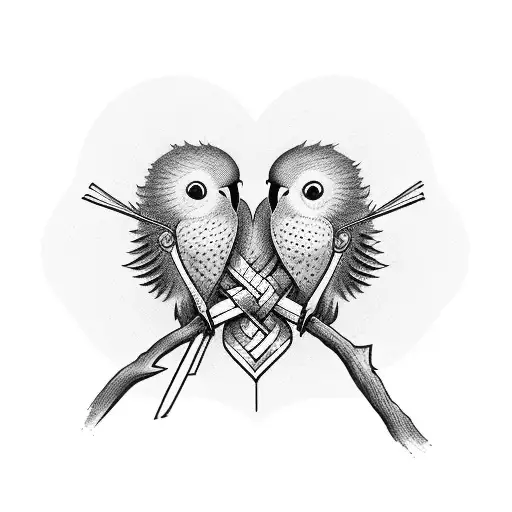 A pair of intertwined lovebirds representing the strong bond between wife and husband tattoo design idea