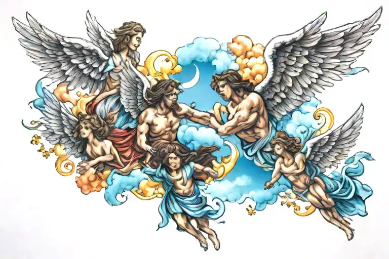 sky and angels flying on my chest tattoo tattoo design idea