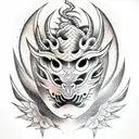 dragon mask tower tattoo design idea