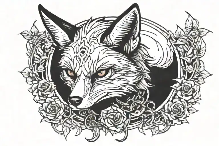 fox with skull head hanging on a chain tattoo design idea
