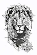 Geometric and Normal Lion face with Compass and map tattoo design idea