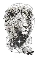 Geometric and Normal Lion face with Compass and map tattoo design idea