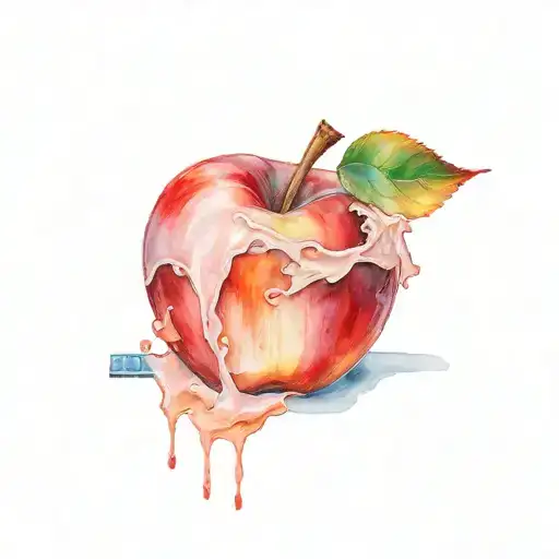 Red Apple with a NYC subway train coming out of it like a worm and a bite taken out of it  tattoo design idea