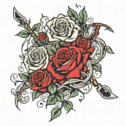 Hockey, Roses tangled, vines growing tattoo design idea