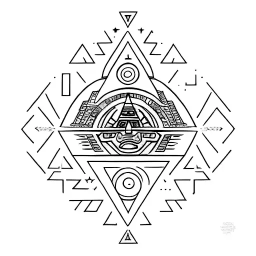A cosmic Aztec pyramid with a golden sun at its peak tattoo design idea