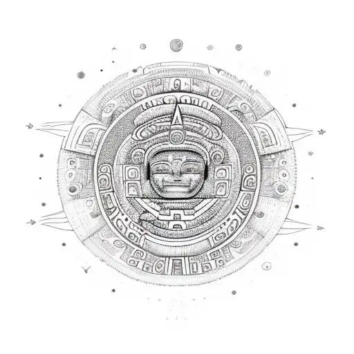 Cosmic Aztec calendar merging with the universe tattoo design idea