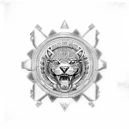 Jaguar, Eagle, serpent, Aztec, Aztec calendar stone tattoo design idea
